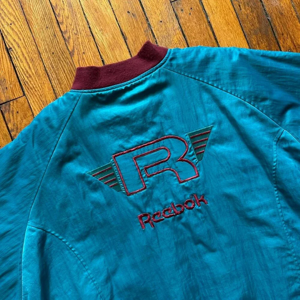 Vintage 90s Reebok Sport Puffer Jacket Men XL Aqua Berry Blue Purple Embroidered - Picture 6 of 8